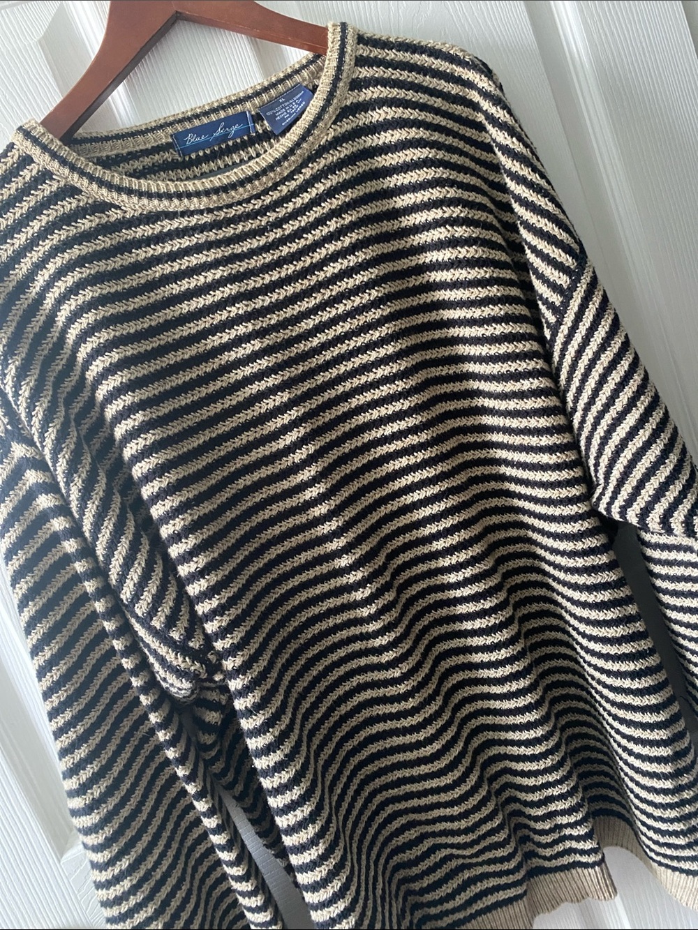 Classic Cotton Striped Crewneck Sweater - Black & Cream XL - Picture 7 of 7